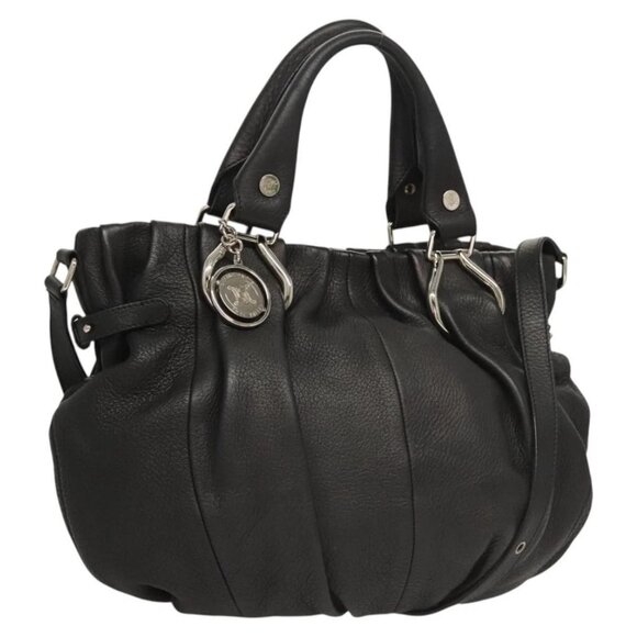 CELINE Hand Bag Leather 2way Black Silver Auth - Picture 1 of 16